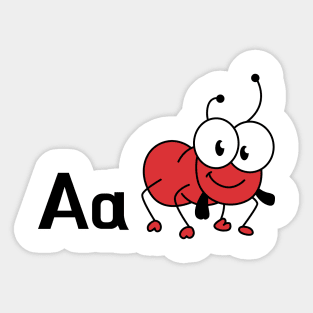 The Letter A for Ant Alphabet uppercase and lowercase A letter Design Sticker